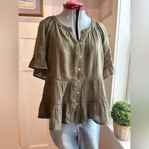 J Jill Olive Green Women's Boho Top Size Small